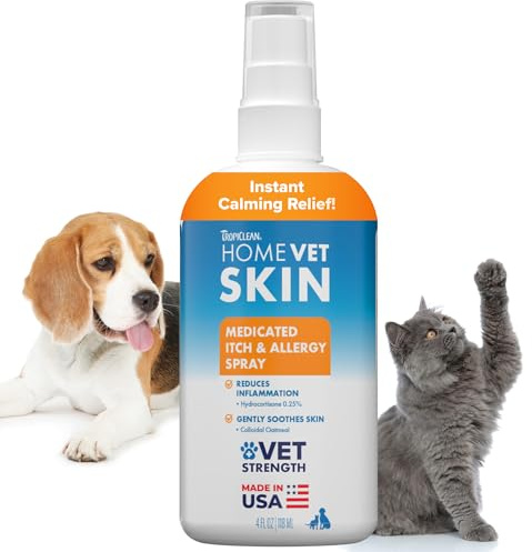 TropiClean HomeVet Allergy & Itch Spray, Dog Allergy Relief & Hot Spot Treatment for Dogs & Cats, Vet Recommended Itching Skin Relief, USA Made, 8 oz