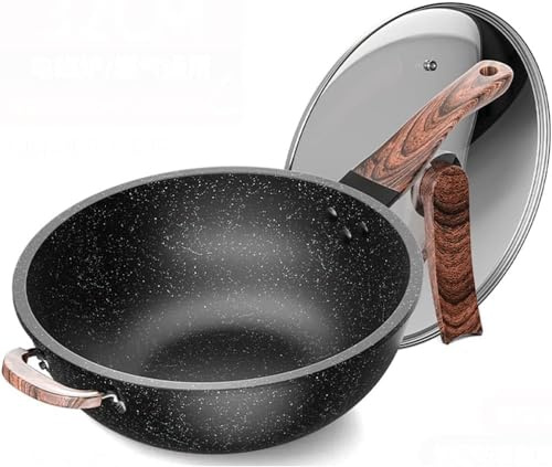 Nonstick wokpanna multifunktionell djupkokningsgryta med glaslock lämplig för gasspis och induktionskokkärl (32 cm)