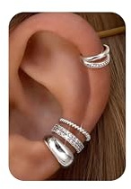 Morfetto 4 Pairs Ear Cuffs Non Piercing - 14K Gold Plated Ear Cuff Earrings for Women Ear Cuff for Non Pierced Ears Clip on Cartilage Earring Adjustable Fake Earrings Set Chunky Silver