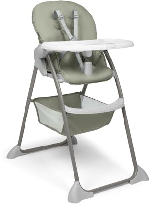 hauck Sit N Fold – Trona Plegable para Bebé y Niños desde 6 Meses hasta 15 kg | Silla de Comer Ergonómica con Arnés 5 Puntos - Respaldo y Bandeja Ajustables - Gran Cesta - Sage