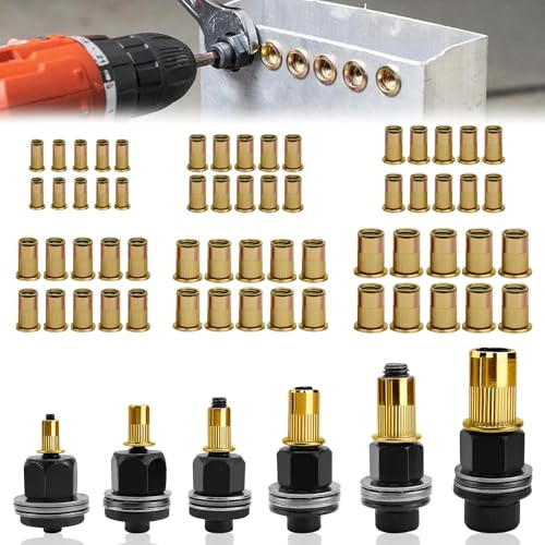 NCTNCX Nietmutternzange Set 6-teiliges M3, M4, M5, M6, M8, M10 Blindnietmutternzange inkl. 60 Blindnietmuttern für Blech, Aluminium, Kfz