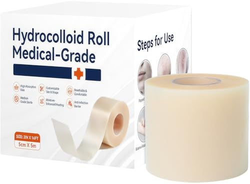 Caslynor Hydrocolloid Roll 5cm x 5M, Pimple Patch Brufoli Ritagliabile, Traspirante e Impermeabili Cerotti Idrocolloidali, Nastro Idrocolloidale