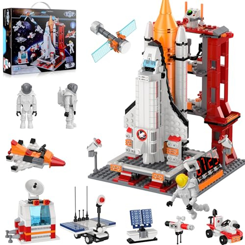 Booyuer City Space Shuttle 11-in-1 STEM Set, Jouet Spatial Ville Vaisseau Spatial Kit de Construction avec Tour de Contrôle & Figures d'Astronautes pour Enfants Garçons Filles 6+ Ans, 888 Pièces