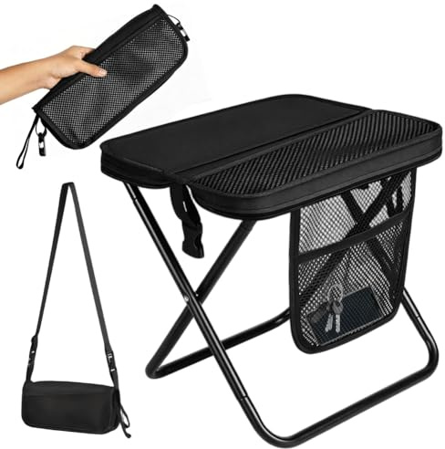 MIUUIPI Campingpall vikbar, bärbar hopfällbar pall, håller upp till 120 kg, lätt fiskepall, fällbara stolar för resor, picknick, vandring, fiske, trädgård (svart)