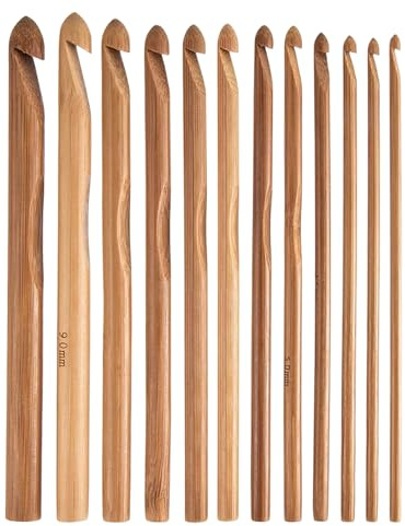Yotlein Madera Bambú Crochet Gancho,12pcs Tejer Agujas de Ganchillo Crochet Gancho, 3 a 10mm, Punto de Madera para le Tissage Adultos Principiantes