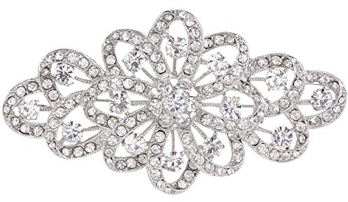 EVER FAITH Austrian Crystal Big 3.7 Inch Flower Ribbon Bridal Brooch Wedding Prom Accessories for Women Clear Silver-Plated-Base