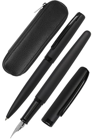 Online Juego de escritura Eleganza Pure Black I contiene bolígrafo, pluma estilográfica y estuche de piel auténtica, 3 piezas, en caja de regalo, pluma estilográfica para cartuchos estándar, Kulli con