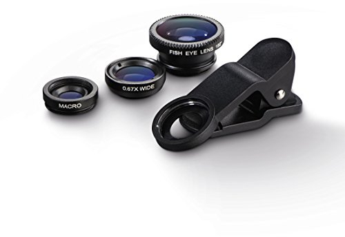 Hama Smartphone Objektiv Set 3in1 (Fischauge, Weitwinkel, Makroobjektiv) mit Clip für Handys und Tablets, Aufbewahrungstasche und Objektivdeckel, universal, schwarz