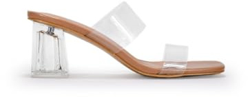 BOSANOVA Sandalias transparentes estilo mule confeccionadas en material de vinilo, con dos tiras al empeine y tacón cuadrado transparente. Sin cierre.