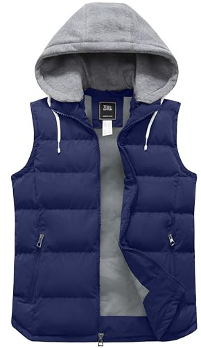 ZSHOW Gilet con Cappuccio Regolabile Antivento Smanicato da Lavoro con Zip Giacca Senza Maniche Spesso Cappotto da Esterno con Tasche Uomo Blu Scuro XXL
