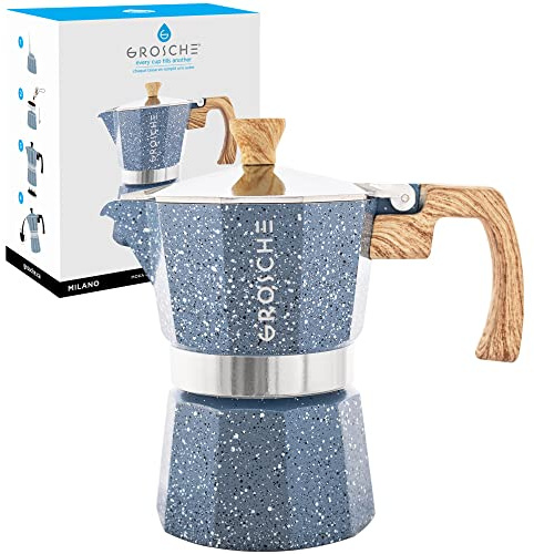 GROSCHE Milano Stovetop Espresso Maker Moka Pot 3 espresso Cup, 5 oz Indigo