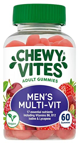 Chewy Vites Men Multivitamin Advance, 60 Multivitamin Gummies, 17 Essential Nutrients for Men with Vitamins B6, B12, Iodine & Lycopene, 1 Month Supply, Real Fruit Juice, Vegan, Berries Flavour