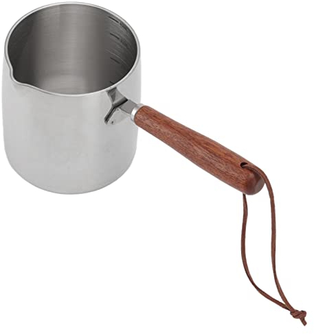 450ML Stainless Steel Warmer, Coffee Milk Warmer, Mini Coffee Milk Pot Small Saucepan with Wooden Handle for Heating Milk, Making Syrup, Melting