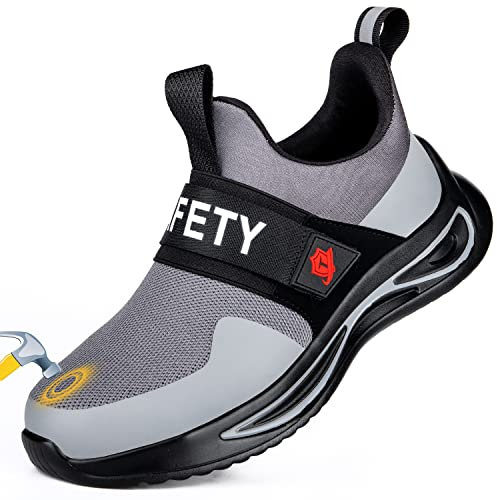 TAERGU S3 Sicherheitsschuhe Herren Damen-S1 Arbeitsschuhe mit Stahlkappe Leicht Klettverschluss SBP Stahlkappenschuhe Safety Shoes,Grau,41EU