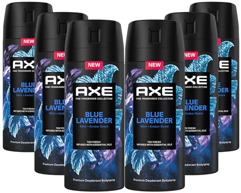 AXE Premium Bodyspray Blue Lavender Deo ohne Aluminiumsalze mit 72 Stunden Schutz gegen Körpergeruch 6x 150 ml
