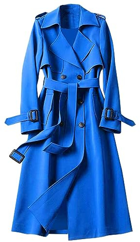 Lång damkappa med bälte, elegant, knälång trenchcoat med fickor, vindtät vinterrock, övergångskappa, trendig vindjacka