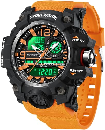 findtime Militär Große Armbanduhr Herren Uhren Analog Digitaluhr 5 ATM wasserdichte Outdoor Taktische Sportuhr mit Wecker Datum 12/24H LED Stoppuhr für Männer Jungen Orange