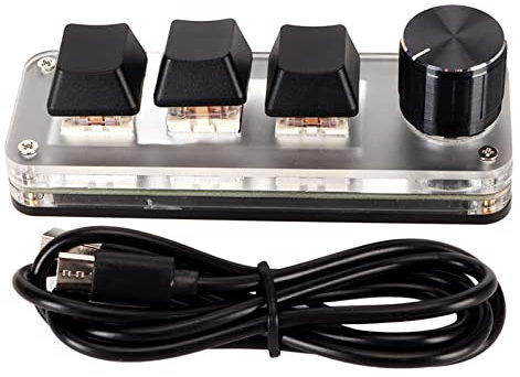 Locadence One Handed Programmable Mechanical Keyboard, USB Wired Plug and Play Customized Knobs for Desktop PC, Gaming Keypad for Win Vista Linux OS X (3 Keys 1 Knob)