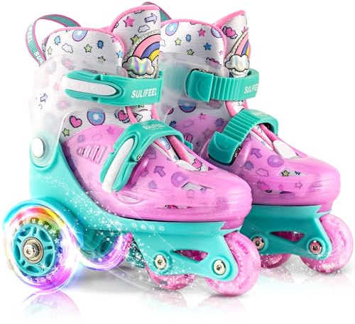 SULIFEEL Patines para Niños Patines Roller Ajustables con Ruedas Luminosas para Niñas y Niños Principiantes