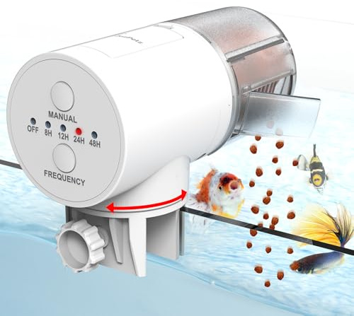 JuzPetz - Distributeur de Nourriture Automatique pour Poissons | 4 minuteries programmables | Mangeoire d’Aquarium Automatique | Accessoire d’Aquarium | Blanc