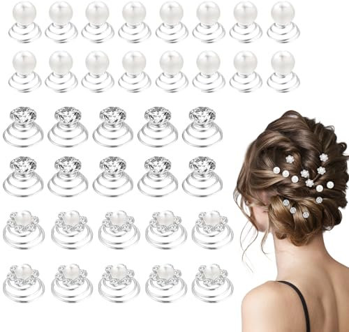 Tucnoeu Haarschmuck Hochzeit, 60pcs Braut Haarschmuck Silber mit Strass und Perlen, Haarspiralen für Damen und Frauen