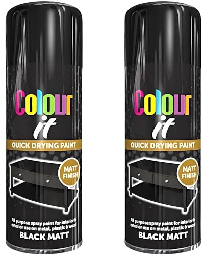 Paint Factory All Purpose Black Spray Paint Pack 2 (400ml Each) - Matt Finish Interior and Exterior Spray Paint for Metal, Plastic, and Wood (Black, Pack 2)