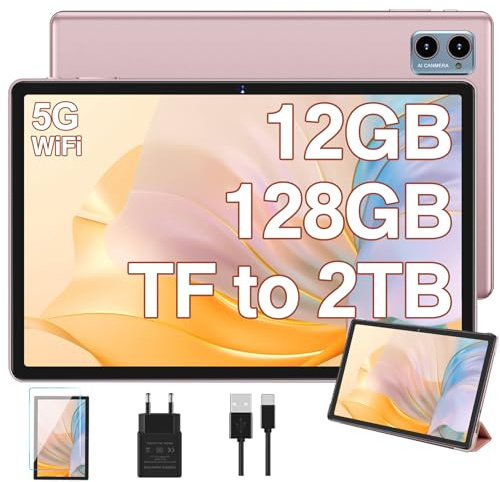 DEERTiME 2026 Newest Tablette 10 Pouces Android OS Tablette Tactile, Octa-Core, 5G WiFi 12Go RAM+128Go ROM(TF 2TB), Bluetooth 5.0, Dual Camera, 6000mAh, Type-C, avec Cas - Or Rose
