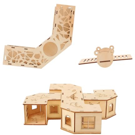 DECOMELODY Túnel para Hámster y Pequeños Roedores, Juguete de Ejercicio Natural de Madera Resistente a Mordeduras, Set de 2 Piezas con Balancín y Base, Adecuado para Hábitats y Entrenamiento