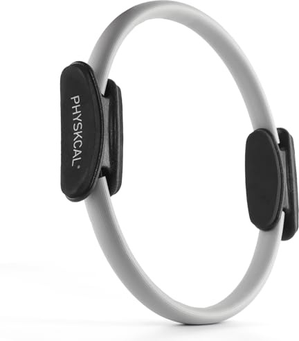 PhysKcal Anillo de Pilates, Aros de Pilates de 38 cm con Asas Acolchadas extragruesas, Pilates Ring con póster de Ejercicios Incluido (Niebla)