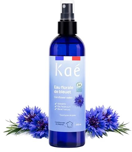 KAÉ Eau Florale de Bleuet 98,8% Naturelle - Démaquillant Yeux Sensibles - Lotion Tonique Visage Apaisante - Décongestionne le Contour des Yeux - Hydrolat Naturel - Fabrication Française - 250ml