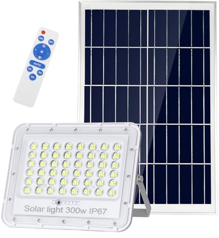 300W de luces LED solares de inundación, 18000 lúmenes de luz de inundación de calle al aire libre IP67 impermeables con control remoto de iluminación de seguridad para el patio, jardín, canaleta