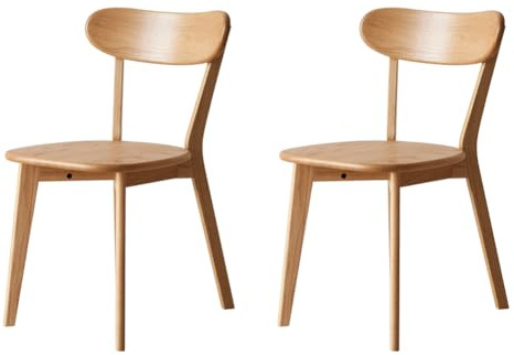 FAS Solid Oak Dining Chairs Set of 2 Curved Backrest Wooden Side Chairs | 2PCS FAS solid oak dining chairs curved backrest balanced seat non toxic stable leg wood chairs for kitchen small homes