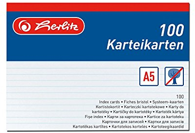Herlitz 1150507 Karteikarte A5, 100 Stück, weiß (Weiß, Menge: 4 Packungen)