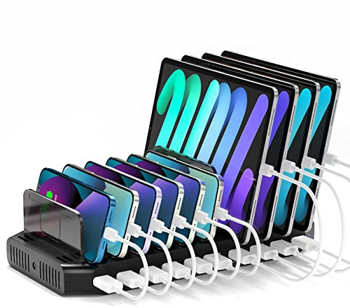 Unitek 96W USB Ladestation 10 Port, Multi Ladestation für mehrere Geräte mit 2*QC3.0 USB Schnellladung Organizer für Tablet und Andere USB Geräte