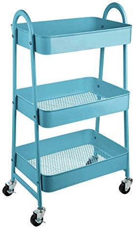 ONVAYA® Servierwagen Silvio | Beistellwagen | dunkelgrau | 30,5 x 45 x 77 cm | 3 Fächer | Multifunktionswagen | Transportwagen | Allzweckwagen | Küchentrolley | Nischenregal (blau)