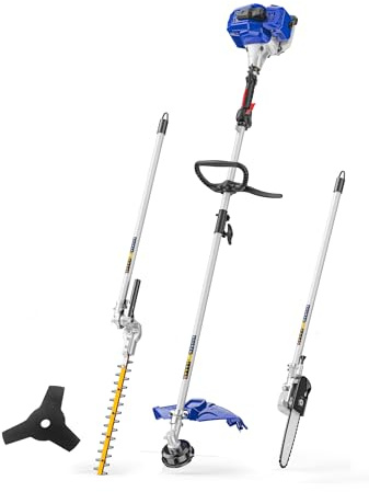 WILD BADGER POWER 26cc Weed Wacker Gas Powered, String Trimmer/Edger, Pole Saw, Hedge Trimmer and Brush Cutter Blade, 4-in-1 Multi Yard Care Tools, Rubber Handle & Shoulder Strap Included