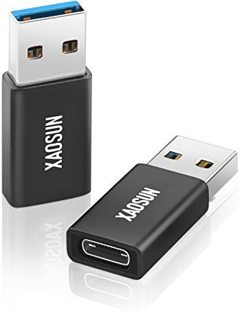 XAOSUN 10Gbps USB A to USB C Adapter, USB to USB C Converter, Black 2-Pack