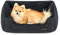 Feandrea Hundebett, Hundekissen in Leinenoptik, Hundekorb, erhöhte Ränder, rutschfeste Unterseite, Bezug abnehmbar waschbar, M, für kleine Hunde, 70 x 55 x 21 cm, dunkelgrau PGW010G01