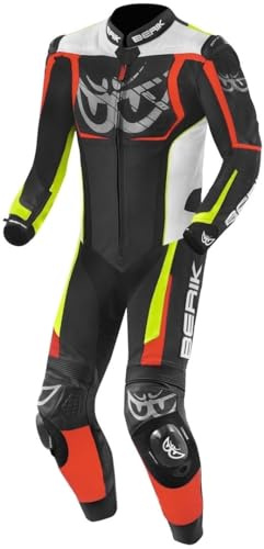 Berik NexG 1-Teiler Motorrad Lederkombi, schwarz/grau/gelb/rot, 56