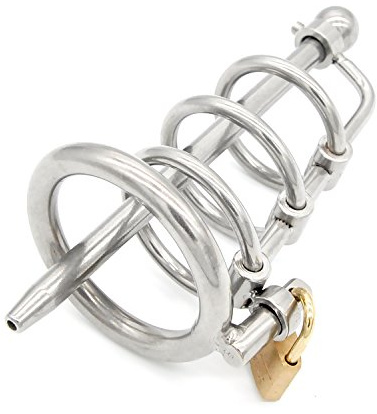 Bondage Masters Chastity Cage Male Chastity Device, Adjustable Length Urethral Tube, 45mm Ring