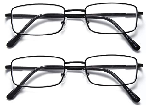 SKYWAY Blue Light Blocking Reading Glasses for Men, 2-Pack Fashion Metal Frame Computer Readers with Spring Hinges Anti Eyestrain/Glare/UV Ray Filter Eyeglasses(Gun,2.0)