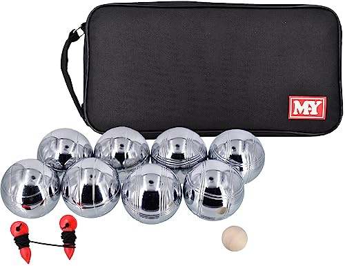 KandyToys Lot de 8 Boules en métal résistantes avec Housse de Transport pour Jeux de pétanque et pelouse, Jeux de Plein air