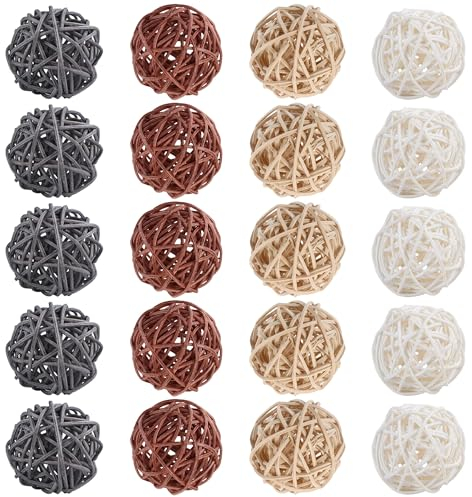 HAOBIN 20 StüCk Rattankugeln Weidenkugeln Natur Wicker Rattan Kugeln Dekokugeln Rattan Wicker Rattan Ball Kugeln 3cm DIY Handwerk, Blumendekoration Wohnzimmer Hochzeit Party Dekoration (A)