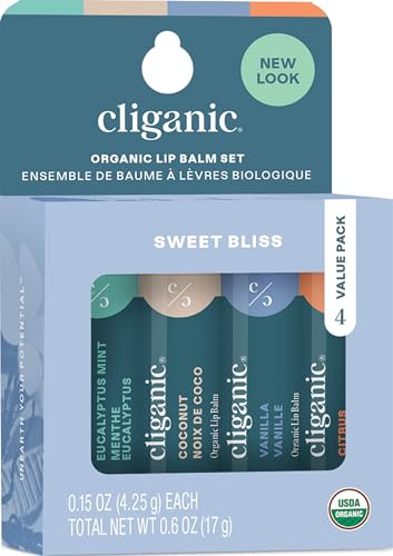 Cliganic - Organic Lip Balm, Pack of 4 - Sweet Bliss