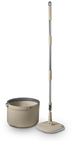Tower T869009MSH Duo Compact Spin Mop, Built-in Turbine, 2 Internal Containers, Latte & Grey