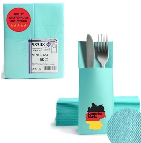 AROBA 100x Airlaid Besteckservietten (Hellblau, 32x40 cm) - Hochwertige Serviettentaschen - Fertig gefaltete Bestecktaschen - Stoffähnliche Airlaidservietten