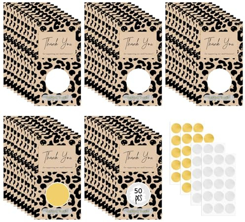 50 PCS Scratch Off Cards Blank Gift Certificates for Small Business, DIY Coupon Cards for Spa Hair Beauty, Restaurant Events, Thank You Cards for Birthday, Wedding（Leopard Print）