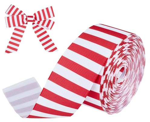 PH PandaHall 10m Ruban Rayé Rouge et Blanc 32mm Ruban Gros-grain en Polyester pour Emballage Cadeau et Décoration, Tissu pour Sapin de Noël Couture Décoration de Maison Fête Mariage