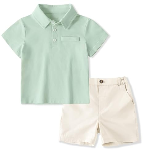 Volunboy Sommardräkter för barn, kortärmad polotröja och shorts för nyfödda pojkar 1–6 år, Mint grön, 5-6 anni