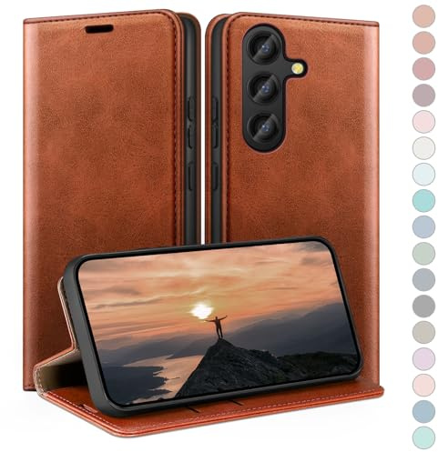 HUOUH für Samsung Galaxy S25 FE Hülle mit RFID Schutzhülle aus Lederhülle Handyhülle,Kartenfach Leder ständer Handy hülle,360 Grad Schutz Cover für Samsung S25 FE Klapphülle Wallet Case Hellbraun